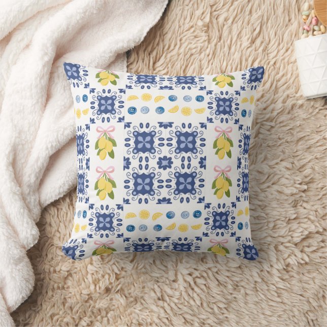 Lemon Fransk Landstil Kakel Elegant Modernt Mönste Kudde (Filt)