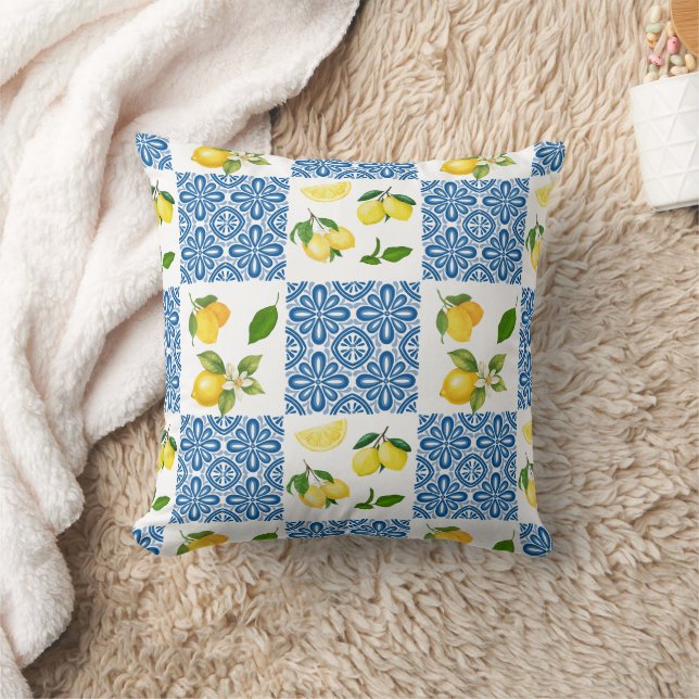 Lemon Fransk Landstil Kakel Elegant Modernt Mönste Kudde (Filt)