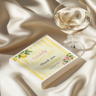 Lemon Fräscht Gula Ränder Blommig 21-årsdag Pappersservett