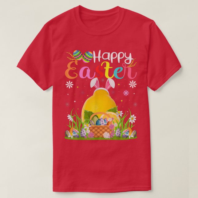 Lemon Fruit Bunny Egg Hunting Funny Lemon Lycklig  T Shirt (Design framsida)