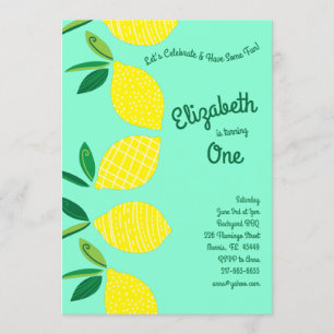 Lemon Fruit Cute Kids 1:a födelsedag Party Inbjudningar