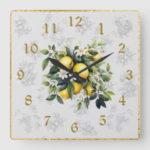 Lemon & Fruit Kitchen Clock Grått 2024 Fyrkantig Klocka