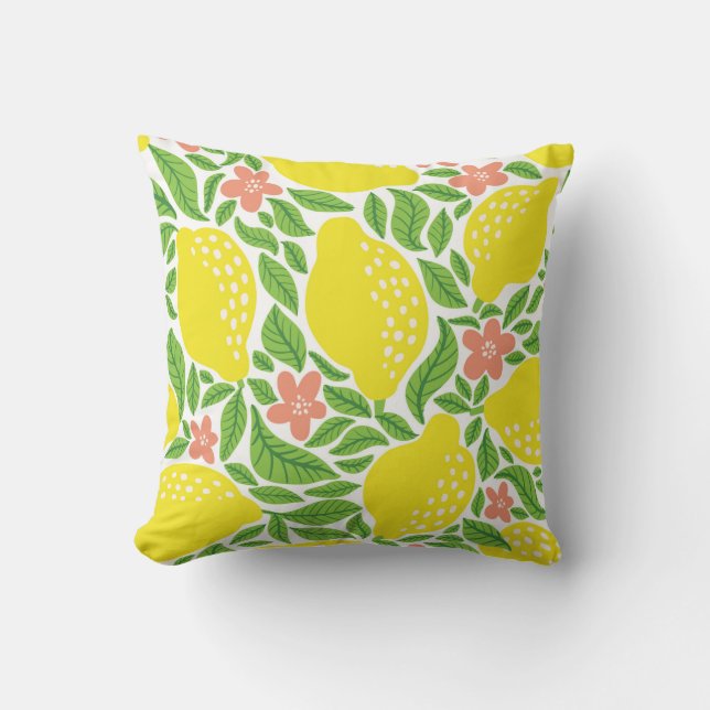 Lemon fruit pattern. Seamless summer citrus patter Kudde (Framsida)