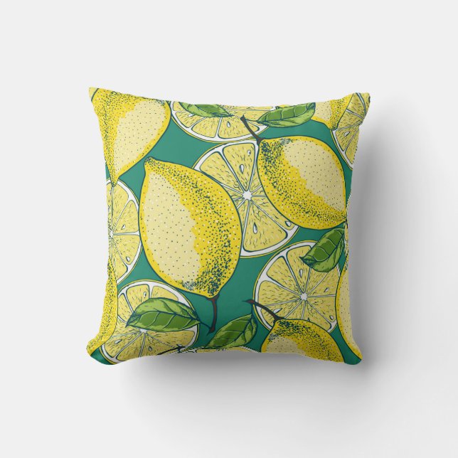 Lemon Fruit Vintage Seamless Illustration Kudde (Framsida)