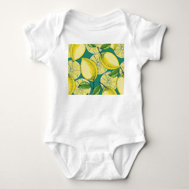 Lemon Fruit Vintage Seamless Illustration T Shirt (Framsida)