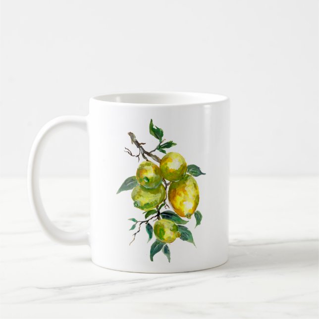 Lemon Fruits på vattenfärgen Träd Gren Kaffemugg (Vänster)