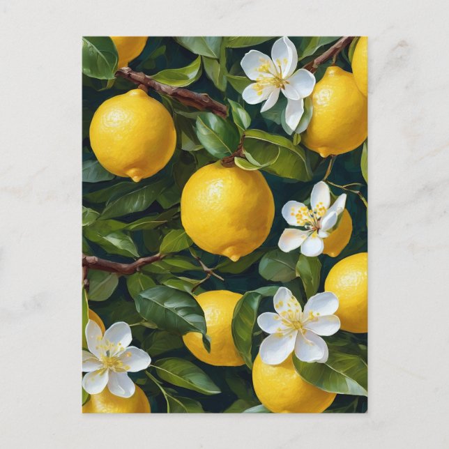 Lemon Frukt Blommar Art-målning Vykort (Framsida)