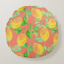 Lemon Frukt mönster gult Peach rosa vintage