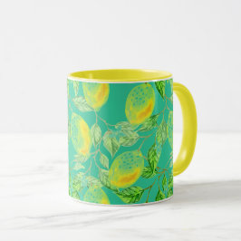 Lemon frukt mönster gult turcoise vintage mugg
