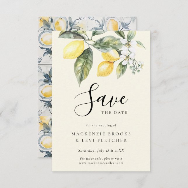Lemon Garden Butter Gult Bröllop Spara Datumet (Fram/baksida)