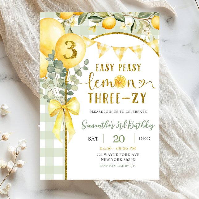 Lemon Gingham 3rd birthday invitation Inbjudningar (Skapare uppladdad)