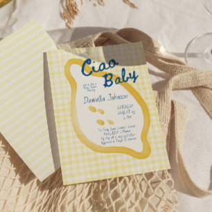 Lemon Gingham Ciao Babyfirande Inbjudningar