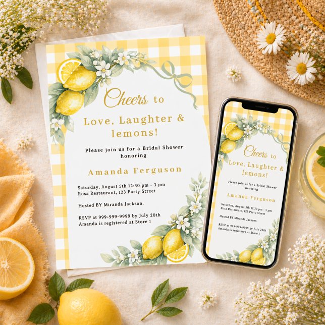 Lemon gingham love laughter bow Bridal Shower Inbjudningar (Skapare uppladdad)