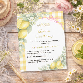 Lemon gingham pink bow girl Baby Shower invitation