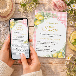 Lemon gingham pink main squeeze bow Bridal Shower Inbjudningar