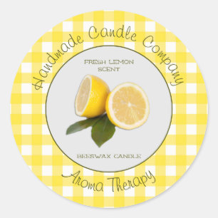 Lemon Gingham Private Label for Candle or Soap Runt Klistermärke