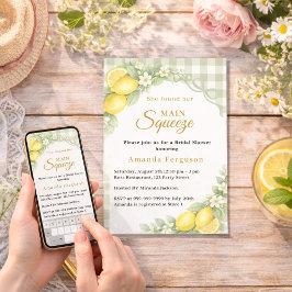 Lemon gingham sage main squeeze bow Bridal Shower Inbjudningar