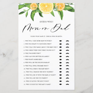 Lemon Gissa vem Mamma eller Pappa Baby Shower Spel