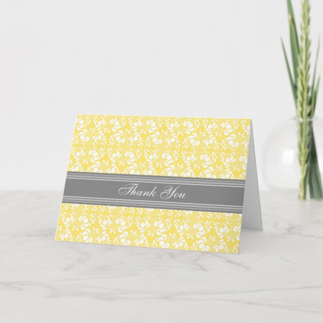 Lemon Grått Damask Baby Shower - tackkort (Framsida)