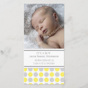 Lemon Grått Template Nyfödd bebis Birth Notice Meddelande