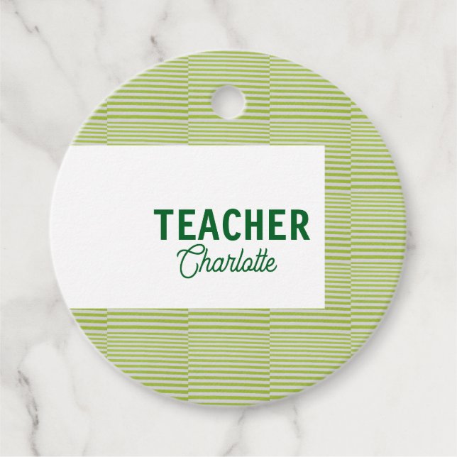 Lemon green white stripes teacher professor name c gåvor etiketter (Framsida)