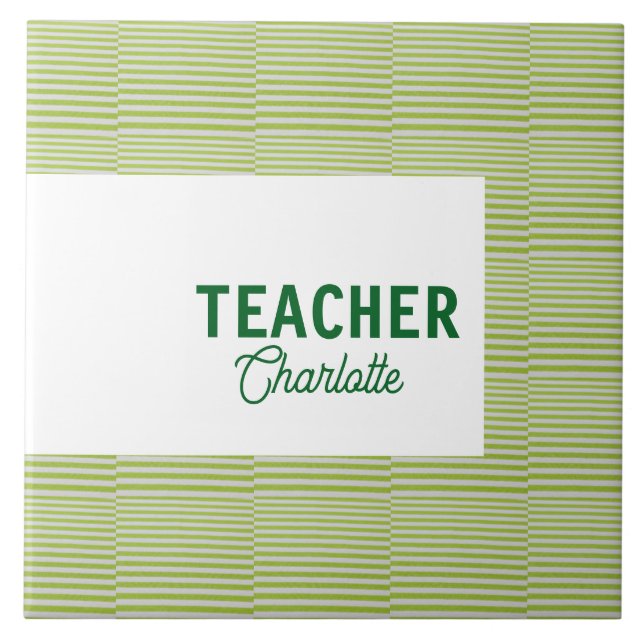 Lemon green white stripes teacher professor name c kakelplatta (Framsidan)