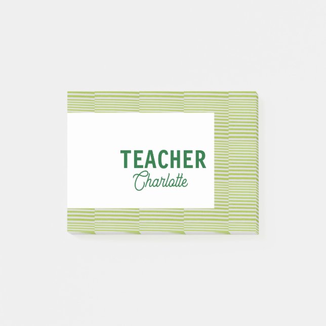 Lemon green white stripes teacher professor name c post-it block (Framsida)
