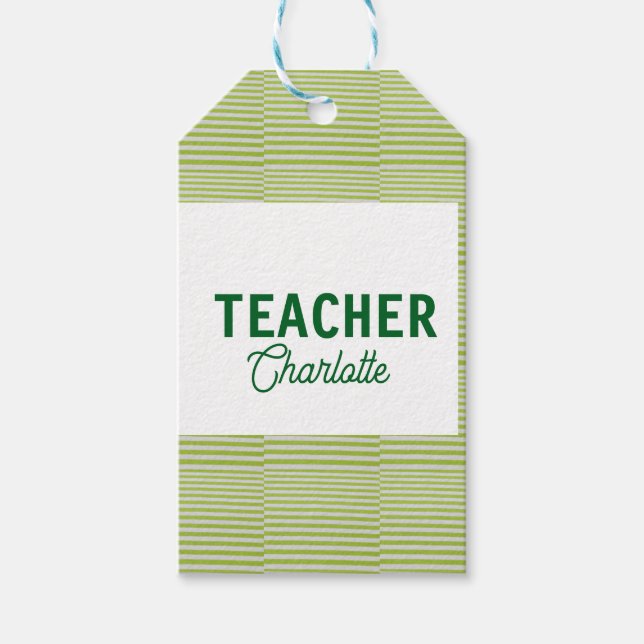 Lemon green white stripes teacher professor name c presentetikett (Framsidan)