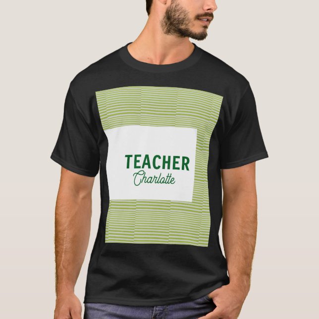 Lemon green white stripes teacher professor name c t shirt (Framsida)