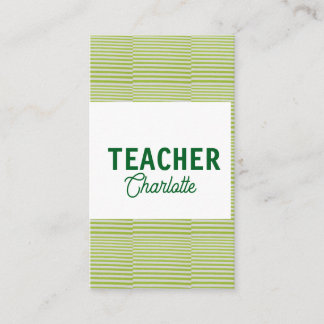 Lemon green white stripes teacher professor name c visitkort