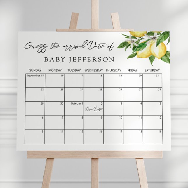 Lemon Greenery Baby Shower gisser förfallodatumkal Poster (Skapare uppladdad)