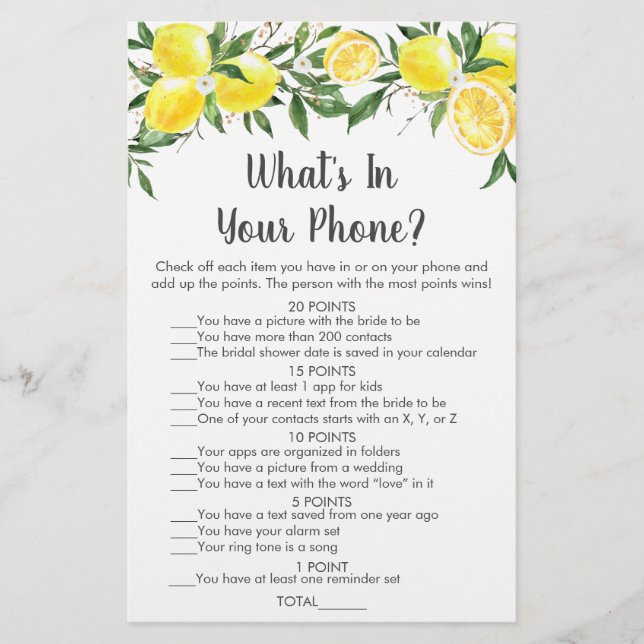 Lemon Greenery Guld, vad är i ditt Mobila spel? (Framsida)