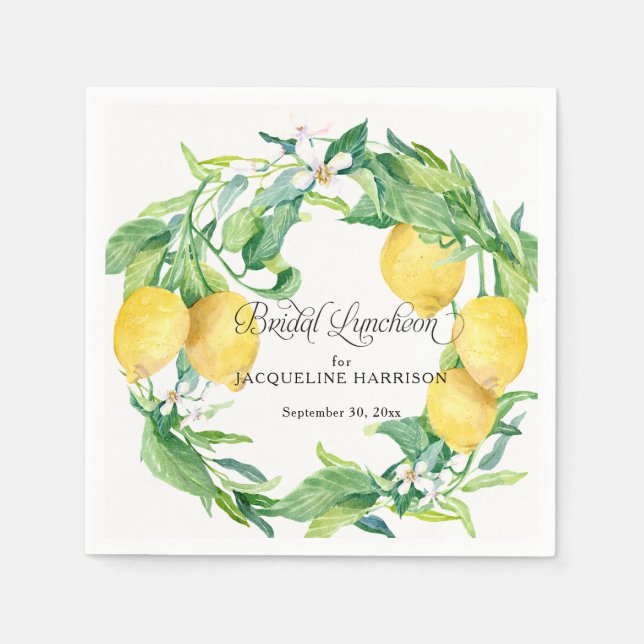 Lemon Greenery White Blommigt Möhippa av andedräkt Pappersservett (Framsidan)