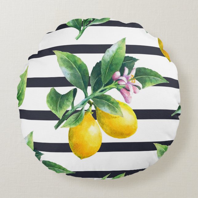 Lemon Gren: Citrus Watercolor Bliss Rund Kudde (Framsidan)