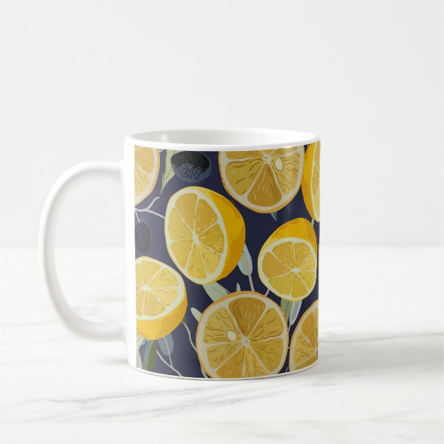 Lemon, gren, sömlös vintage. kaffemugg (Vänster)