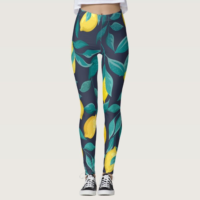 Lemon Grenar: Blå dekorativ, sömlös Leggings (Framsida)