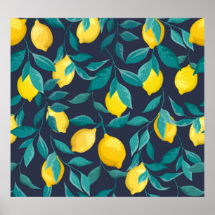 Lemon Grenar: Blå dekorativ, sömlös Poster