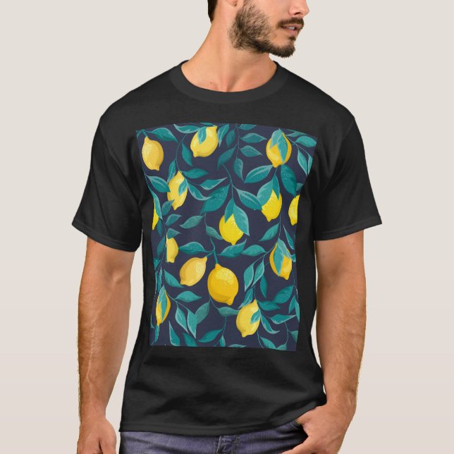 Lemon Grenar: Blå dekorativ, sömlös T Shirt (Framsida)