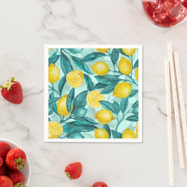 Lemon grenar i blått och gult pappersservett (Insitu)