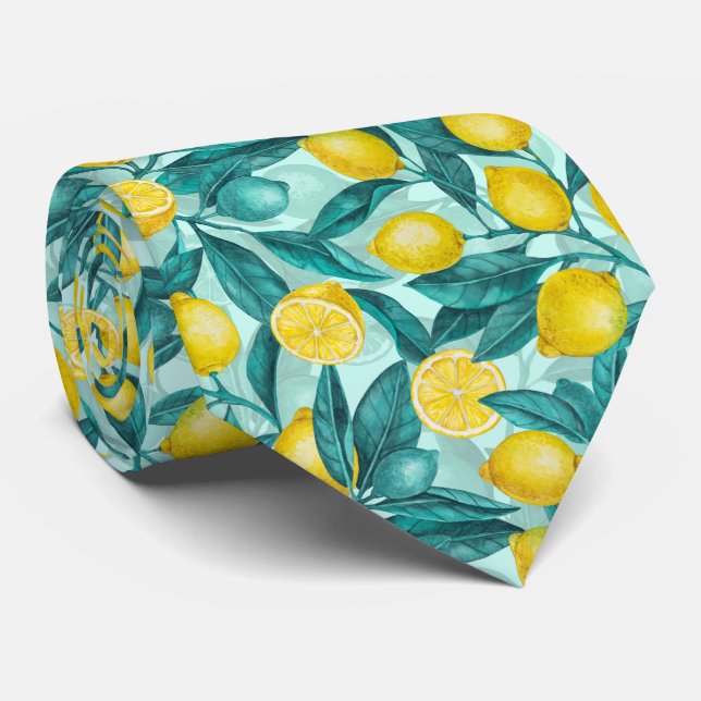 Lemon grenar i blått och gult slips (Rullad)
