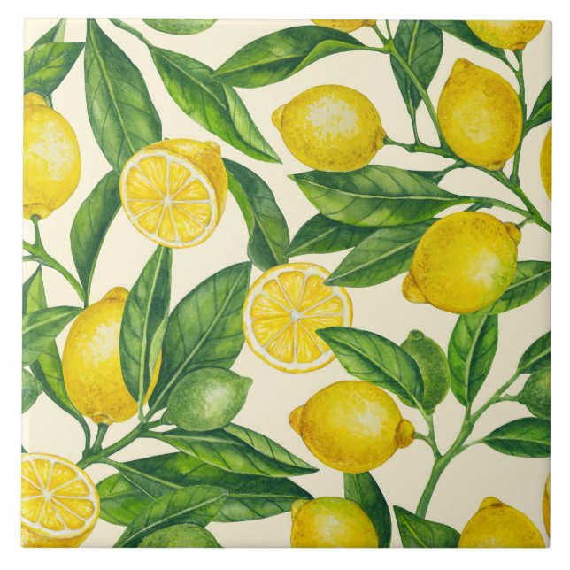 Lemon grenar i grönt och gult kakelplatta (Framsidan)