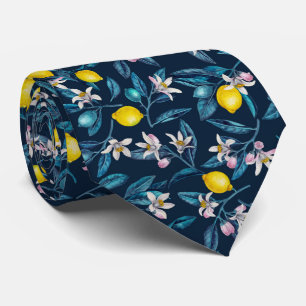 Lemon grenar med blommar och frukt i blått slips