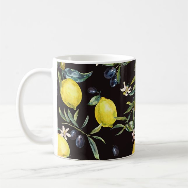 Lemon, grenar: vattenfärgen mönster. kaffemugg (Vänster)