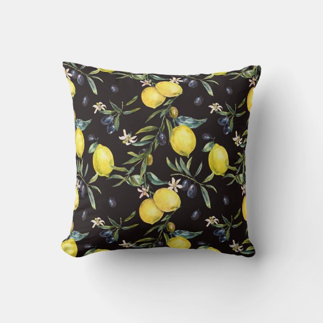 Lemon, grenar: vattenfärgen mönster. kudde (Framsida)