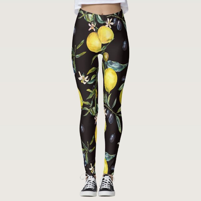 Lemon, grenar: vattenfärgen mönster. leggings (Framsida)
