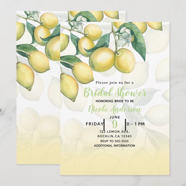 Lemon Grenar White & Gult Land Rustic Inbjudningar (Fram/baksida)