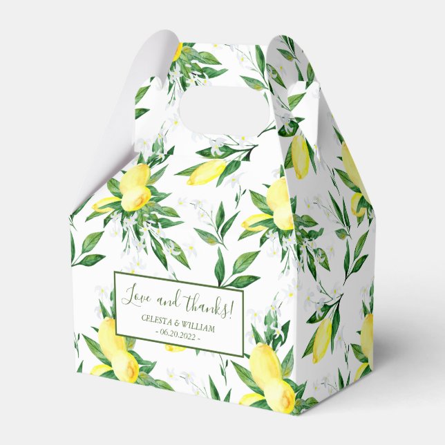Lemon Grey Blommar Wedor Favor Box Presentaskar (Framsidan Sidan)