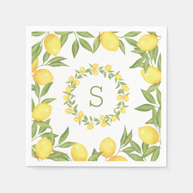 Lemon Grönska Monogram Elegant Pappersservett (Framsidan)