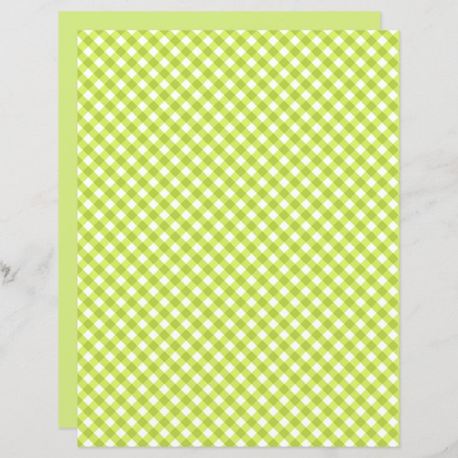 Lemon Grönt Gingham Scrapbook Papper (Fram/baksida)