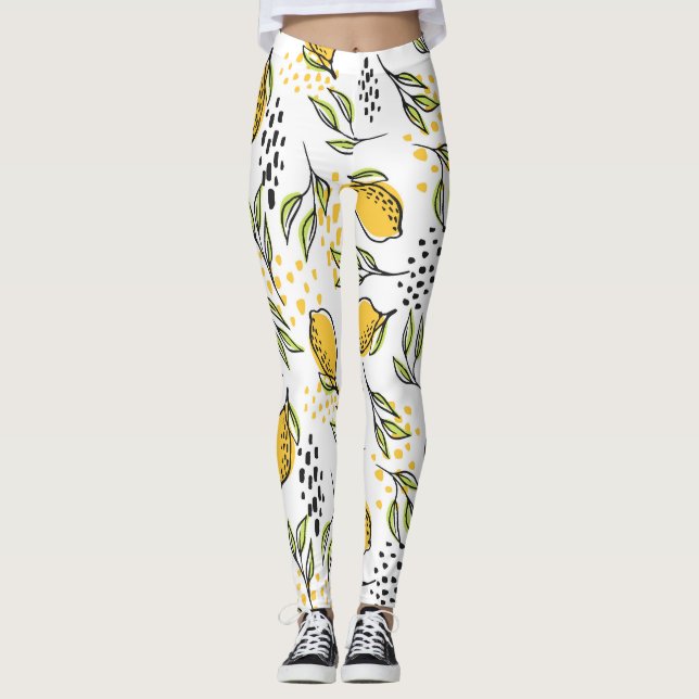 Lemon, grönt grenar: abstrakt mönster. leggings (Framsida)